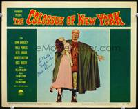 w190 COLOSSUS OF NEW YORK signed movie lobby card #4 '58 by Mala Powers, who is held by the monster!