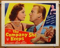 w192 COMPANY SHE KEEPS movie lobby card #5 '51 Jane Greer & Dennis O'Keefe romantic close up!