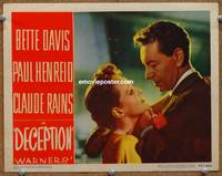 w232 DECEPTION movie lobby card #7 '46 Bette Davis & Paul Henreid romantic close up!