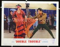 w264 DOUBLE TROUBLE movie lobby card #5 '67 Elvis Presley dancing with sexy girl in cool outfit!