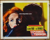 w287 EXPERIMENT IN TERROR movie lobby card '62 terrified Lee Remick close up!