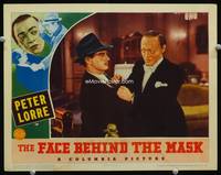 w289 FACE BEHIND THE MASK movie lobby card '41 spooky looking Peter Lorre getting tough!