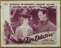 w298 FIRE DETECTIVE Chap 4 lobby card '29 Gladys McConnell & fireman Hugh Allan romantic close up!