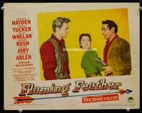w303 FLAMING FEATHER movie lobby card #7 '52 Sterling Hayden, Arleen Whelan at gunpoint!