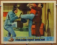 w311 FOLLOW THAT DREAM movie lobby card #1 '62 Elvis Presley fighting with two men!