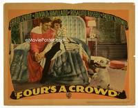 w318 FOUR'S A CROWD movie lobby card '38 Errol Flynn, Olivia de Havilland & wacky dog!
