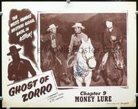 w335 GHOST OF ZORRO Chap 9 movie lobby card '49 Clayton Moore on horseback, serial!