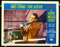 w342 GLENN MILLER STORY movie lobby card #5 R60 James Stewart close up playing trombone!