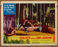 w348 GOLIATH & THE SINS OF BABYLON movie lobby card #7 '64 tortured Mark Forest close up!