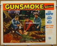 w371 GUNSMOKE movie lobby card '53 Audie Murphy in a lawless land!
