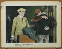 w404 HIS MAJESTY THE AMERICAN movie lobby card '19 Douglas Fairbanks leaving with suitcases!