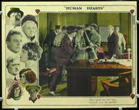 w417 HUMAN HEARTS movie lobby card '22 House Peters in wild brawl, cool border art of leads!