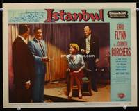 w442 ISTANBUL movie lobby card '57 Errol Flynn & Miss Cornell Borchers!