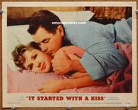 w445 IT STARTED WITH A KISS movie lobby card #5 '59 Glenn Ford & Debbie Reynolds in bed close up!