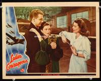 w482 LADIES COURAGEOUS movie lobby card '44 airplane factory worker Loretta Young, Diana Barrymore