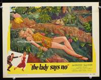 w485 LADY SAYS NO movie lobby card #2 '51 sexy full-length cavegirl Joan Caulfield in leopardskin!