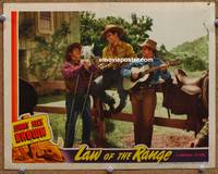 w495 LAW OF THE RANGE movie lobby card '41 Johnny Mack Brown laughing with Fuzzy!