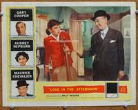 w519 LOVE IN THE AFTERNOON movie lobby card '57 Audrey Hepburn & Maurice Chevalier close up!