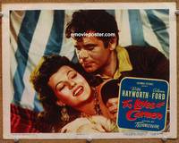 w524 LOVES OF CARMEN movie lobby card '48 Rita Hayworth & Glenn Ford super close up!