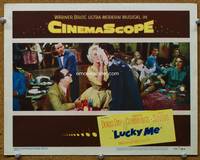 w527 LUCKY ME movie lobby card #4 '54 sexy Doris Day throws pie, Phil Silvers
