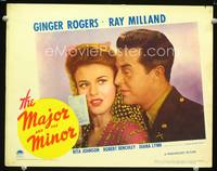 w539 MAJOR & THE MINOR movie lobby card '42 pretty Ginger Rogers & Ray Milland close up!