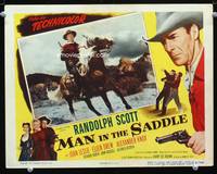 w543 MAN IN THE SADDLE movie lobby card '51 Randolph Scott on horseback with gun!