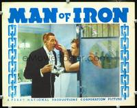 w545 MAN OF IRON movie lobby card '35 naked Barton MacLane in shower!