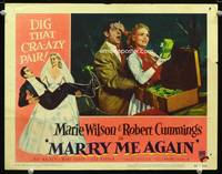w559 MARRY ME AGAIN movie lobby card #7 '53 Robert Cummings & Marie Wilson with suitcase of money!