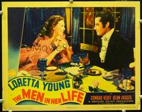 w570 MEN IN HER LIFE movie lobby card '41 Loretta Young & John Shepperd at dinner!