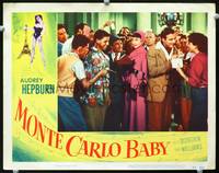 w579 MONTE CARLO BABY movie lobby card '53 Audrey Hepburn gives out autographs!