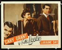 w586 MR. LUCKY movie lobby card #6 R50 Cary Grant & Laraine Day 2-shot!