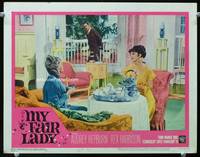 w593 MY FAIR LADY movie lobby card #6 '64 Audrey Hepburn & Rex Harrison having tea!