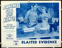 w617 PANTHER GIRL OF THE KONGO Chap 10 movie lobby card '55 Phyllis Coates mixes something in lab!