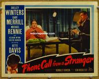 w624 PHONE CALL FROM A STRANGER movie lobby card #6 '52 Bette Davis in bed, Gary Merrill