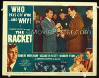 w642 RACKET movie lobby card #2 '51 Robert Mitchum & Robert Ryan close up!