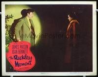 w649 RECKLESS MOMENT movie lobby card #2 '49 Joan Bennett shines a flashlight on James Mason!