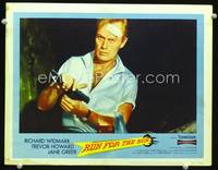 w668 RUN FOR THE SUN movie lobby card #6 '56 Richard Widmark close up with gun!
