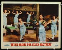w682 SEVEN BRIDES FOR SEVEN BROTHERS lobby card #2 '54 Julie Newmar & five girls dance in their PJs!
