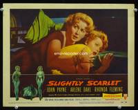 w699 SLIGHTLY SCARLET movie lobby card #2 '56 Rhonda Fleming & Arlene Dahl terrified close up!