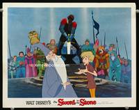 w747 SWORD IN THE STONE movie lobby card '64 Disney, King Arthur & Merlin by the title sword!