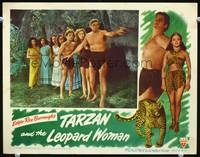 w752 TARZAN & THE LEOPARD WOMAN lobby card '46 Johnny Weissmuller, Brenda Joyce, Johnny Sheffield