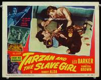 w755 TARZAN & THE SLAVE GIRL movie lobby card #4 '50 best fight scene with Lex Barker & chimp!