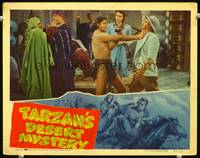 w758 TARZAN'S DESERT MYSTERY movie lobby card '43 Johnny Weissmuller stops man with gun!
