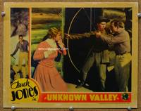 w817 UNKNOWN VALLEY movie lobby card '33 Buck Jones drawing bow & arrow!
