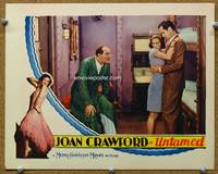 w818 UNTAMED movie lobby card '29 scared Joan Crawford hugs Robert Montgomery!