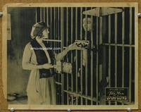 w819 UP & GOING movie lobby card '22 Eva Novak feeds Tom Mix in his jail cell!