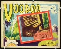 w825 VOODOO movie lobby card '30s black magic, cool spooky ghost border art!