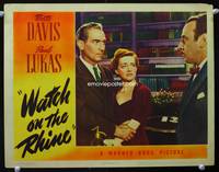 w830 WATCH ON THE RHINE movie lobby card '43 Bette Davis holds close to Paul Lukas!