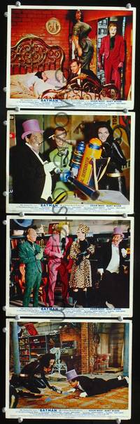 y025 BATMAN 4 English Front of House movie lobby cards '66 Adam West, villains!