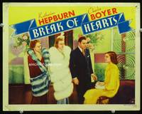 z378 BREAK OF HEARTS movie lobby card '35 Charles Boyer, Katharine Hepburn & two women in fur!